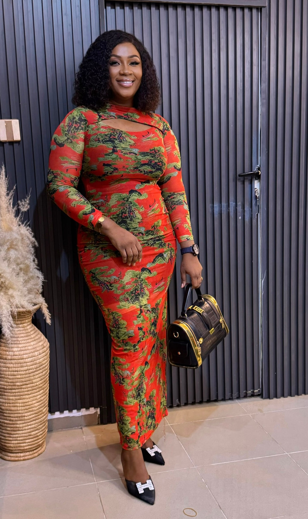 Mesh gown floral print