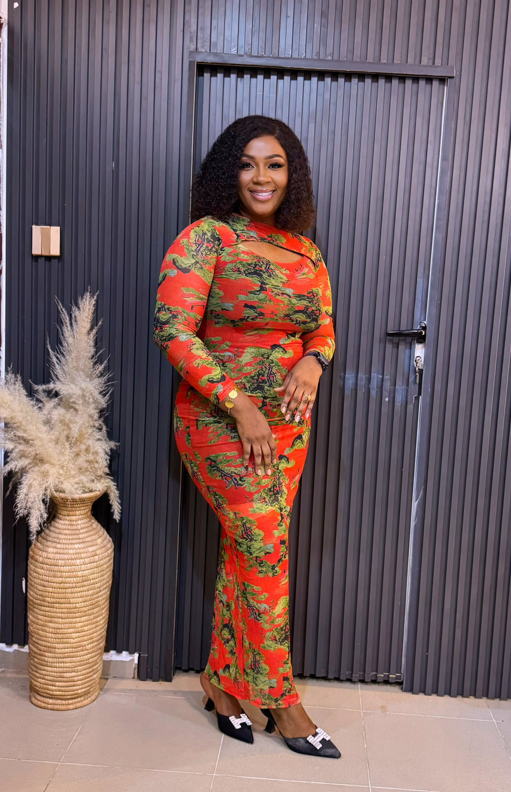 Mesh gown floral print