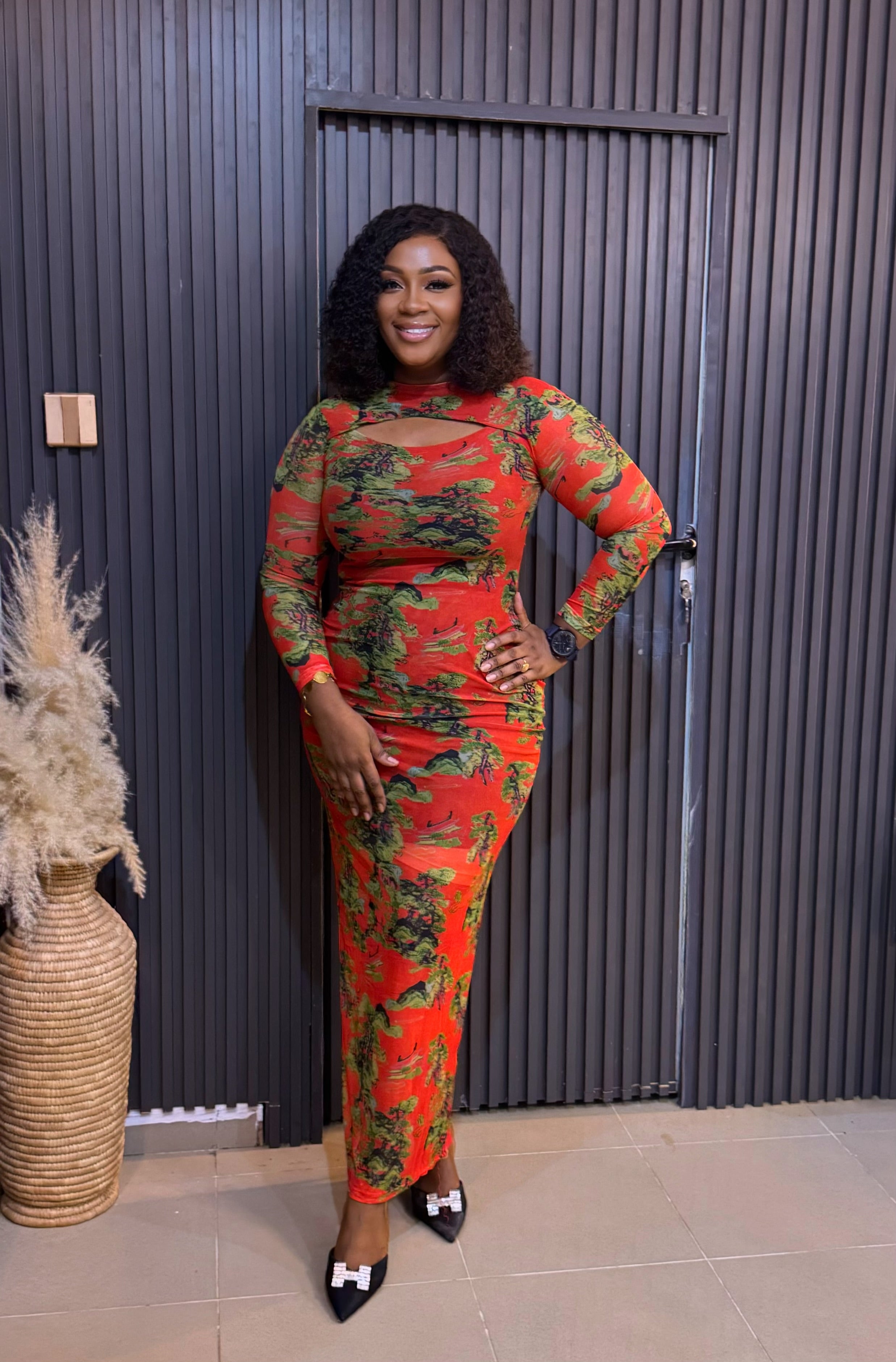 Mesh gown floral print